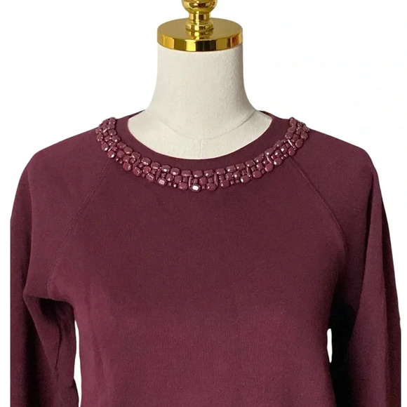 J CREW | Women’s Embellished Crewneck Sweater in 100% Cotton Wine Red Size S - Picture 5 of 8